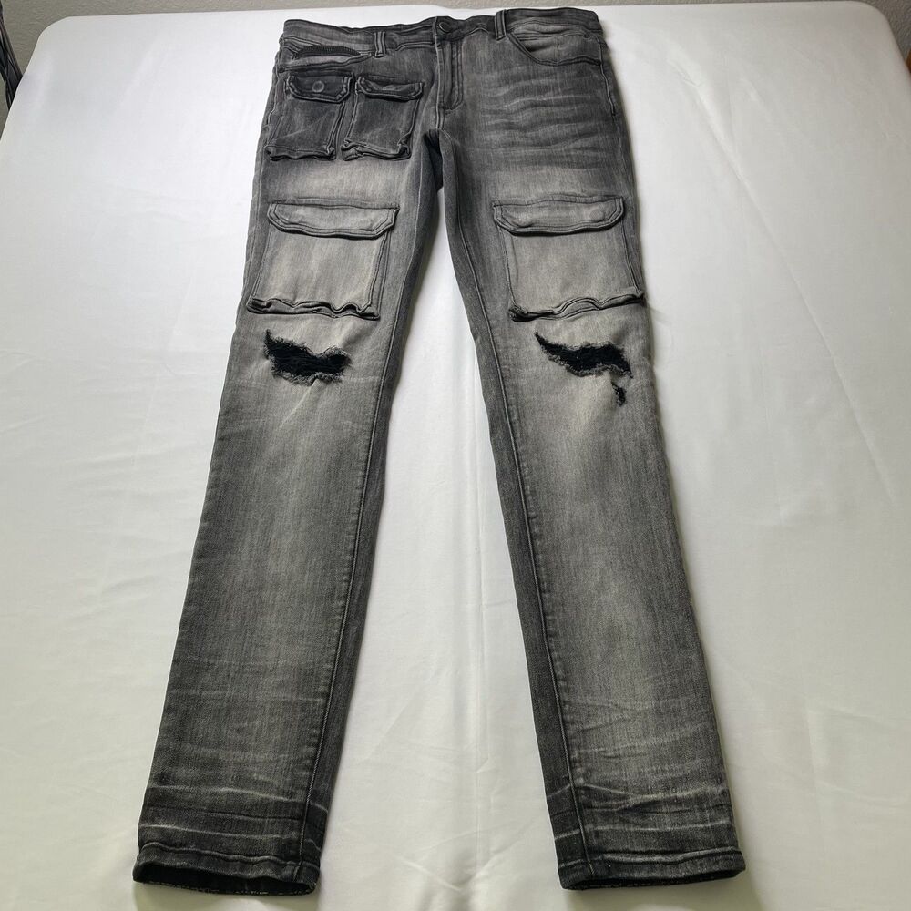 Rockstar Original Cargo Jeans Gray Distressed Skinny Men's Size 36-mpv